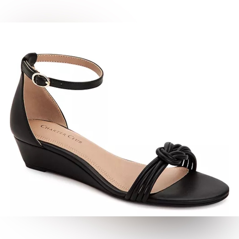 NWOB Charter Club Ghinna Knotted Wedge Sandals in Black - Sz 10M